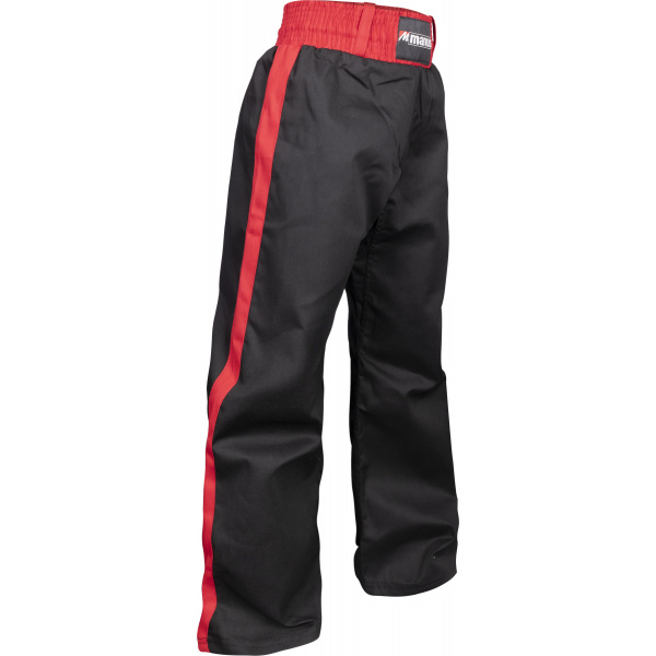 manus-kickboxing-pant-sidestripe-black-red-5115-left.jpg Kickboxhose mit Seitenstreifen – Bild 1